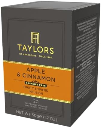 Taylors of Harrogate Apple & Cinnamon, Herbal Tea Individually Wrapped Teabags, 20 Count (Pack of 6), Spiced, Fruity & Sweet, Caffeine-Free, Enjoy Hot or Iced, 120 Teabags Total