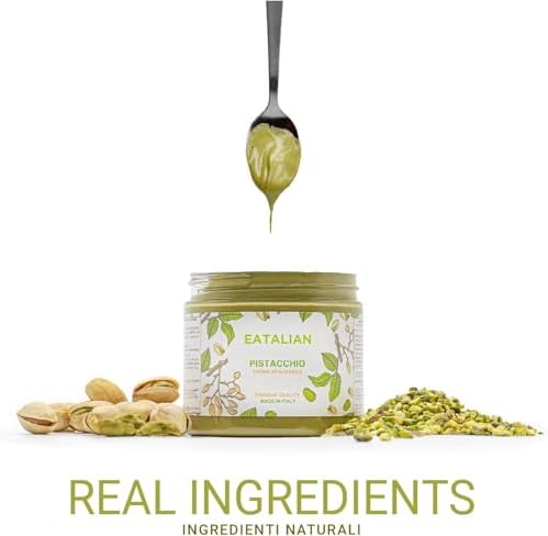 EATALIAN by AMZ BETTER Pistachio Cream, 7oz/200 gr, Spreadable Pistachio Paste, Sweet and Unique Taste, Ideal on Bread, for Cakes, Dessert, Ice Cream, Excellent for Dubai Chocolate, Made in Italy