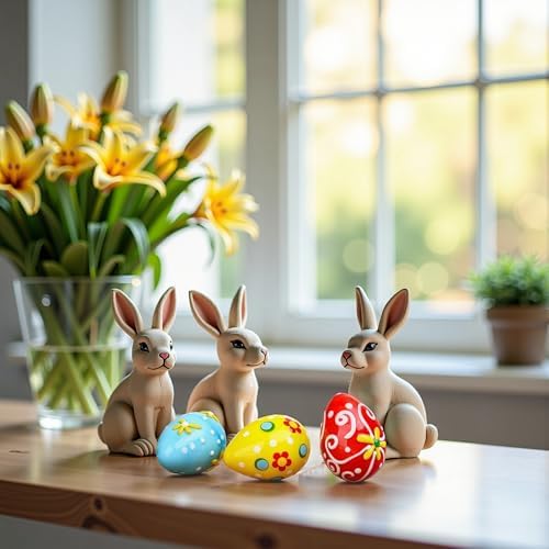 QFkris 2" Blown Glass Easter Eggs Decor Figurines Set of 3 Solid Crystal Blessings Paperweight Easter Egg for Office Desk Tabletop Decoration
