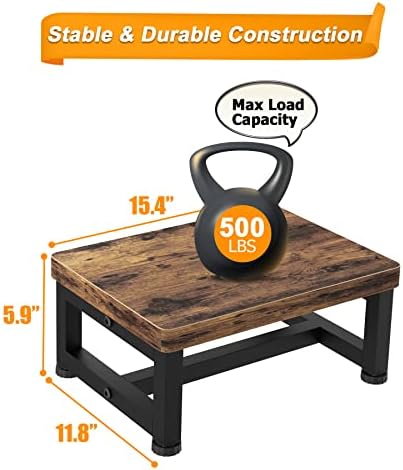Wooden Step Stools for Adults Kids with Non-Slip Rubber Feet, Heavy Duty Stepping Stools with 500-LBS Capacity for Bedroom Kitchen Bathroom, Bed Steps for High Beds, Easy to Assemble, Rustic Brown