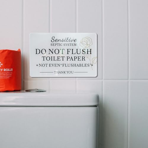 Do Not Flush Bathroom Sign – 2 Pack Bathroom Etiquette Sign for Septic System, Please Don’t Flush Toilet Paper, Acrylic Black and White Wall Décor for Home, Airbnb, RV, Cabin, 4x6 Inch
