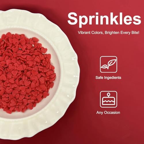 Valentines Sprinkles, Red Heart Sprinkles for Cake Decorating, Heart Sprinkles Edible for Baking, Ice Cream, Cookies, Cupcake Topper