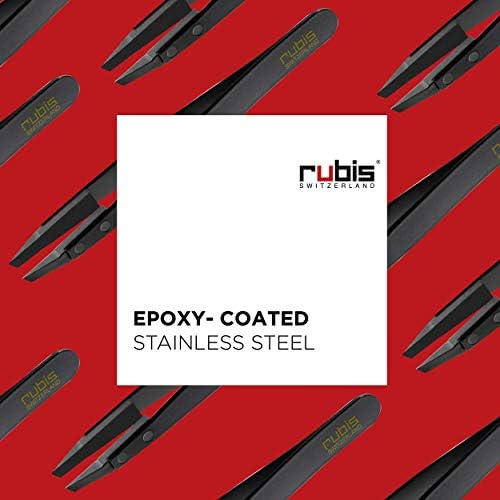 Rubis Classic Techno Stainless Steel Tweezers for Precise Eyebrows and Hair Removal Slanted Polymer Tips, 1KS104, Black,Rubis Switzerland Swiss Made World Renowned Precision