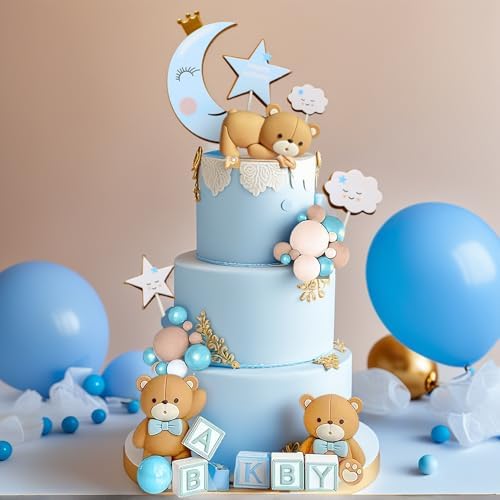 JeVenis Blue Bear Cake Decoration Baby Bear Baby Shower Cake Topper Bears Cake Decoration Baby Shower Birthday Cake Decorations