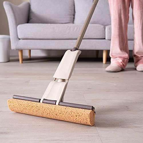 Eyliden Sponge Mop, Easy Squeeze Wringing Mop with 2 Reusable Heads, Absorbent Honeycomb Sponge for Home and Commercial Use, Hardwood Laminate Tile Marble Ceramic Floors Cleaning