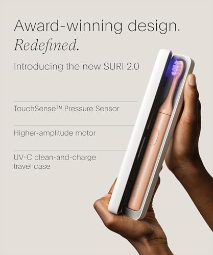 SURI 2.0 New Sonic Electric Toothbrush with Pressure Sensor & UV-Cleaning Travel Case | 1 Month+ Battery | Electric Toothbrush for Adults | Travel Toothbrushes | Tooth Brush | Pink