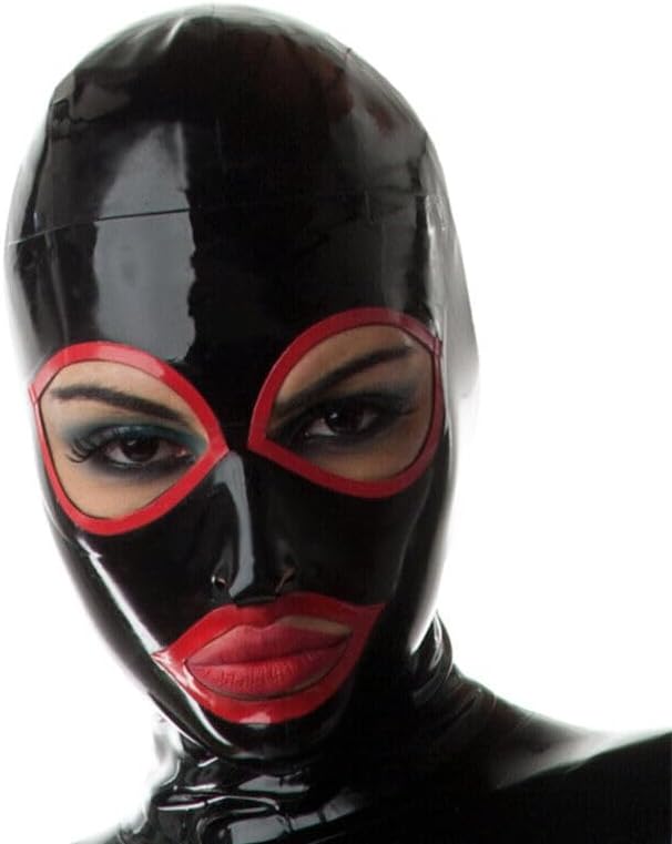 Black Latex Mask for Men and Women,Handmade Rubber Hooded with Back Zipper for Cosplay Costumes Clubwear