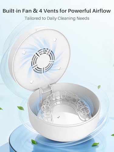 Voraiya UV Retainer Case with Fan, Portable Cleaning Denture Cases with UV Lights Rechargeable Retainers Cleaner Container for Partial Denture, Aligners, Mouth Guard, Night Guard, Braces