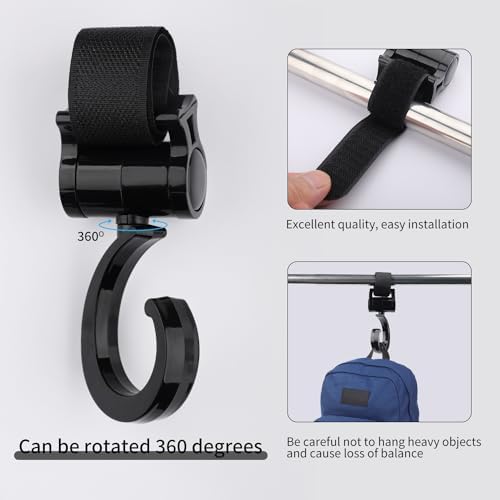 4PCS Walker Hook Hanging, 360°Multipurpose Rotation Stroller Clip Diaper Bag Hanger, Walker Accessories for Rollators, Crutches, Wheelchairs, Shopping Carts, Bike Handles