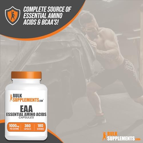 BulkSupplements.com Essential Amino Acids Capsules - EAAs Amino Acids Supplements - Gluten Free, 2 Capsules per Servings (1000mg), 360 Count (Pack of 1)