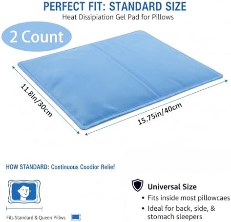 Cooling Gel Pad for Sleep - 2 Count Instant Relief for Hot Flashes, Night Sweats, Headaches & Muscle Pain | Dual-Sided Comfort Pillow Cooler for Adults, Kids & Pets