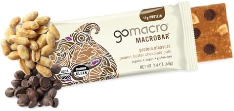 GoMacro MacroBar Organic Vegan Protein Bars - Peanut Butter Chocolate Chip (2.4 Ounce Bars, 12 Count)