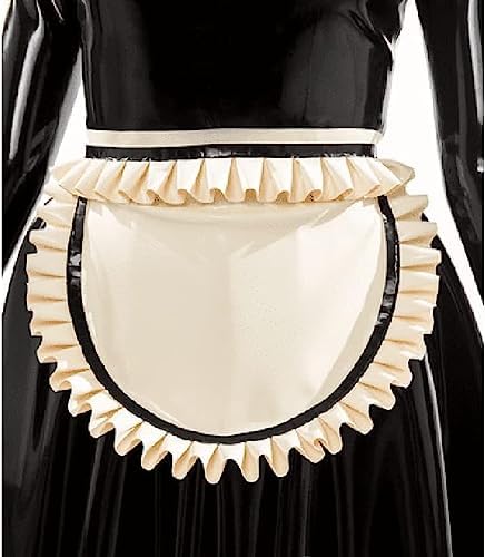 GOCTRN Sexy French Maid Latex Dress With Ruffs Cuffs On Apron Zipper At Back Rubber Uniform Bodycon Playsuit,Black,L