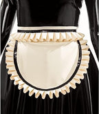 GOCTRN Sexy French Maid Latex Dress With Ruffs Cuffs On Apron Zipper At Back Rubber Uniform Bodycon Playsuit,Black,L