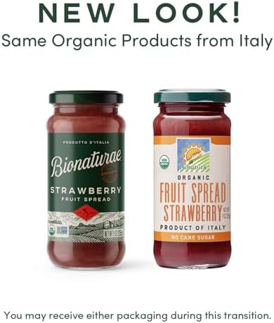 Bionaturae Organic Strawberry Fruit Spread - Jelly Organic, Non-GMO, USDA Certified, No Sugar Added, No Preservatives, Organic Fruit Jam, Jam Organic, Made in Italy - 9 Oz, 12 Pack