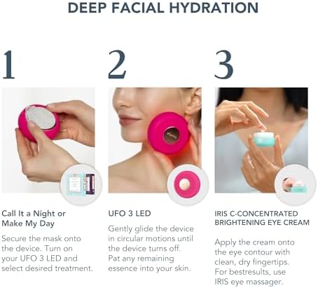 FOREO Hydrate & Brighten UFO 3 LED Set - Face Mask Skincare Device + 14 UFO Activated Masks + IRIS C-Concentrated Brightening Eye Cream, 0.5 Oz - Face Moisturiser