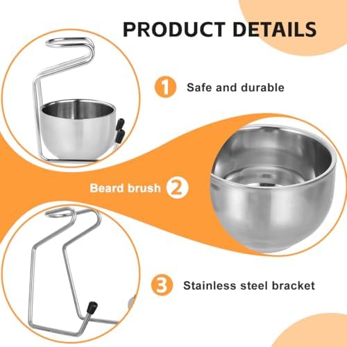 UPSTORE 2 in 1 Shave Cup with Stand Holder Set Stainless Steel Shaving Bowl with Shaving Stand Brush Holder Set Razor Brush Bowl Grooming Tool for Men Beard Care and Cleaning