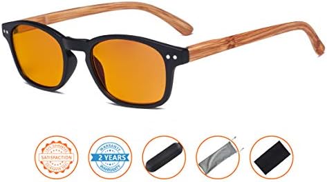 CessBlu Blue Light Blocking Glasses with Orange Tinted Fliter Lens Computer Reading Glasses with Bamboo-Look Temples