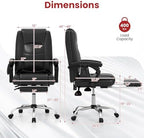 COSTWAY Big and Tall Office Chair, 6-Point Massage Desk Chair with Retractable Footrest, Reclining Backrest & Adjustable Swivel Seat, PU Leather Executive Chair with Wheels, 400 LBS Capacity, Black