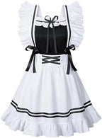 Classic French Maid Costume Apron Fancy Dress Cosplay Outfit Headwear Gloves Socks Set