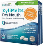 Oracoat XyliMelts for Dry Mouth Night Time or Day - Moisturizing Dry Mouth Adhering Discs, Sugar Free with Xylitol, 80 Count (2 X 40 Twin Pack), Mild Mint Flavor, 8-Hour Relief