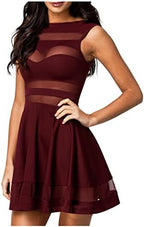 Lingerie Sleeveless Splicing Mesh See Through High Waist A-Line Mini Dress
