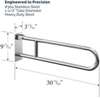 Swing Up Wall Mounted Grab Bar - 500 lbs Capacity Flip-Up Handicap Toilet Safety Rails for Seniors, Stainless Steel, Textured Grip, ADA Compliant Bathroom Grab Bar - 30" Length, Brushed Steel, Peened