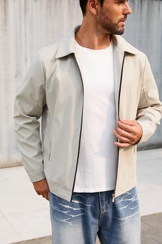 QTE Lightweight Jackets for Men Casual Windbreaker Stylish Light Fall Spring Golf Work Dress Business Coat