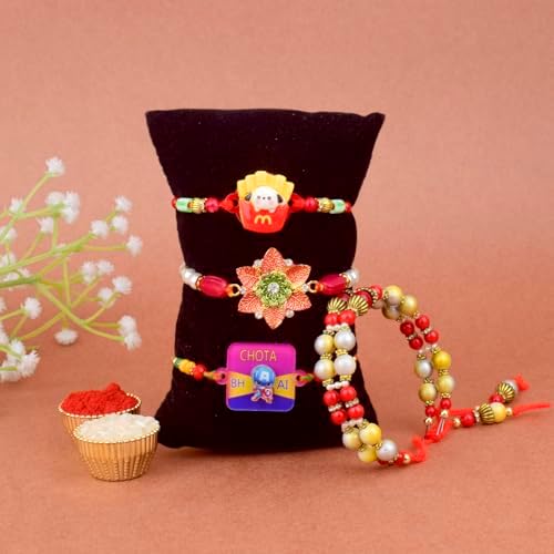 SATVIK Combo Set of 4 - Rakhi Family (1 Bhaiya +1 Bhabhi Lumba + 2 Rakhi for Brother Bhabhi Traditional Handmade Designer Rakhi with Puja Plate, Roli Chawal, Greeting Card & Sita-Ram Sticker