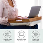 ROSSIE HOME Acacia Wood Bed Tray, Lap Desk with Detachable Cushion, Serving Tray - Natural - Fits up to 15.6 Inch Laptops - Style No. 76106