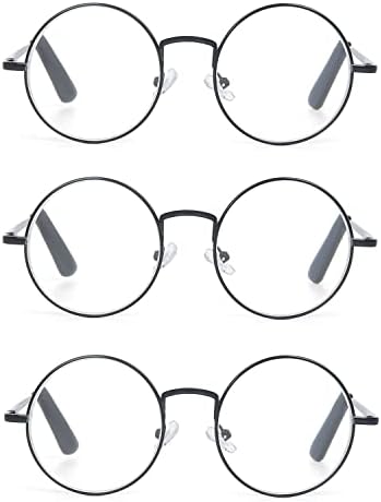 Metal Frame Round Reading Glasses with Spring Hinge (Black, Silver and Gunmetal)
