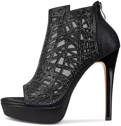 HDEUOLM Women Crystal Stiletto Platform Sandals Peep-Toe High Heels Roman Sandals With Zipper 5.1 Inch Heel