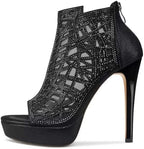 HDEUOLM Women Crystal Stiletto Platform Sandals Peep-Toe High Heels Roman Sandals With Zipper 5.1 Inch Heel
