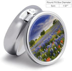 Texas Bluebonnets Scenery Pill Case with 3 Compartments Round Pill Box Cute Travel Pills Container Mini Pills Organizer Pocket Mini Medicine Storage for Storing Vitamins Supplements