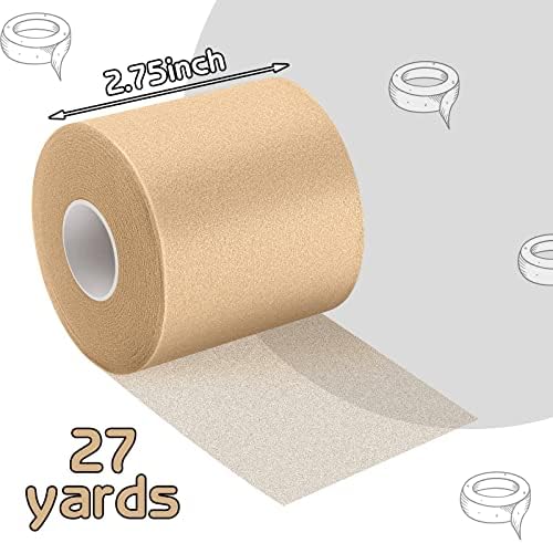 3 Rolls Pre Wrap Tape 2.75 Inch x 90 Yards Athletic Foam Underwrap Sports Pre Headbands for Hair Ankle Wrists Knees Sports(Beige)