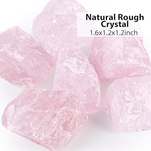 6PCS Rose Quartz, Natural Rough Stones Crystal Large Raw Crystals Bulk Healing Gemstones for Reiki Healing Tumbling Fountain Rocks