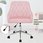 VANSPACE Velvet Desk Chair Vanity Chair for Makeup with Wheels and Back Home Office Chair Adjustable Rolling Swivel Chair for Bedroom Vanity Room Pink