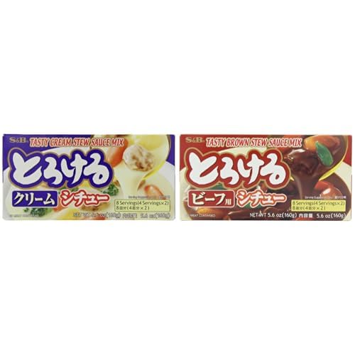 S&B Tasty Stew Sauce Mix Bundle - Cream and Beef Varieties, 5.6-Ounce (2-Pack)