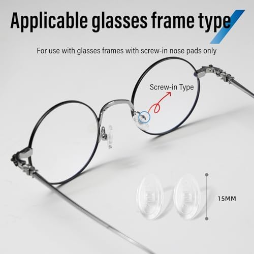 (250 Pair) Eyeglasses Nose pad Silicone Material Soft Push in and Screw in Different Size for Eyewear Shop and Eye Hospital by Dhoptical (Screw in 250 Pair, 15MM)
