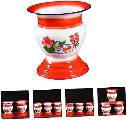 PartyKindom 1pc Portable Potty Training Seat Spittoon Tall Enamel Chamber Pot Chinese Mspittoon Vintage Style
