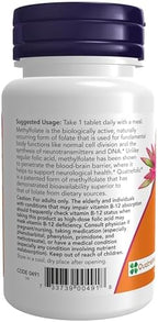 NOW Foods Supplements, Methyl Folate 1,000 mcg, Metabolically Active Folate*, Co-Enzyme B Vitamin, 90 Tablets
