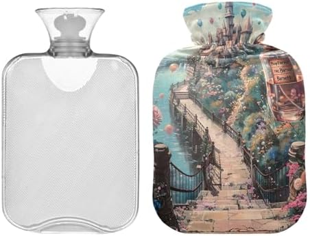 Balloons Floating Bottle with Flowers Hot Water Bottle Water Heating Pad Hot Water Bag for Neck, Shoulder and Menstrual Cramps, 2L
