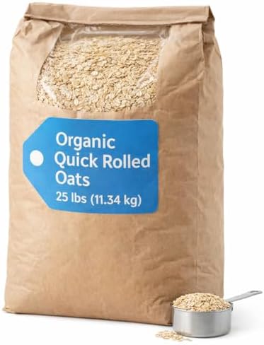 Organic Quick Rolled Oats Non GMO 25 LB Bulk Whole Breakfast Oats for Baking Cooking and Meal Prep 384091