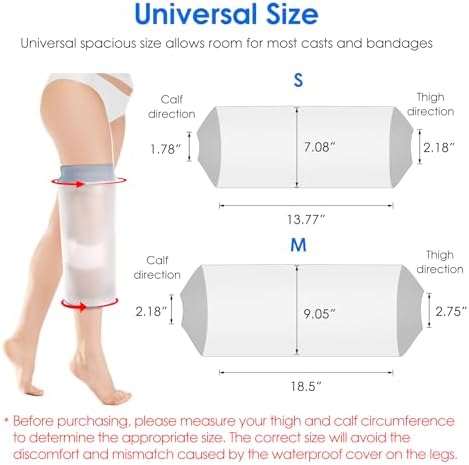 COMFYTHERA Waterproof Cast Cover for Shower Knee Wound Protector Bath Adult Watertight Cast Bag Showering for Surgery, Burns Reusable (D-Knee)
