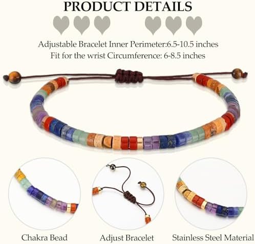 Huquary 9 Pcs Chakra Bracelets for Women Healing Crystals Stones Bracelet 7 Chakras Spiritual Crystal Bracelet Bangle Yoga Meditation Relax for Women Anxiety Stress Relief Gifts for Friend Sister