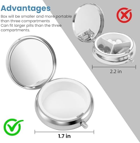 Mini Pill Box, Small Pill Box, Portable Pill Box, Cute Pill Organizer for Vitamins, Medications, Fish Oil and Supplements (Sandy Shore)