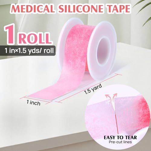 Silicone Medical Tape -1 in × 1.5 yds (1 Roll) Waterproof Tape for Sensitive Skin Wound Care, Latex-Free, Painless Removal, Reusable for Gauze Pads and First Aid