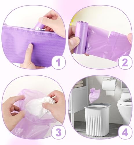 146Pcs Disposal Sanitary Napkin Bags, Purple Feminine Privacy Protection Sanitary Tampons Menstrual Liners Bag, Personal Disposal Hygiene Period Diapers Bag for Women (144pcs with 2pcs Zipper Bags)