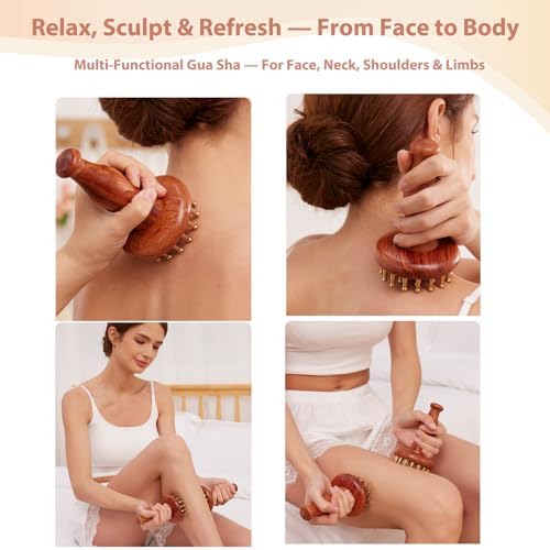 29teeth Copper Head Massage Comb for Body and Scalp Meridian Point Massager Brush for Body and Scalp Relief Body Massage Brush for Cellulite Remover Chinese SPA Gua Sha Tool Wooden Handle 按摩梳, 经络刷