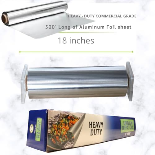 18" x 500' Heavy Duty Aluminum Foil Roll, 21 Microns Strength, Easy-Cut Edge for Home, Restaurant, Bar, 1 Pack